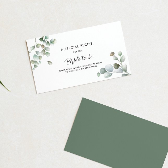 Tarjeta De Recepción Receta de guion botánico Eucalyptus Greenery (Eucalyptus Foliage Bridal Shower Recipe Request Enclosure Card)