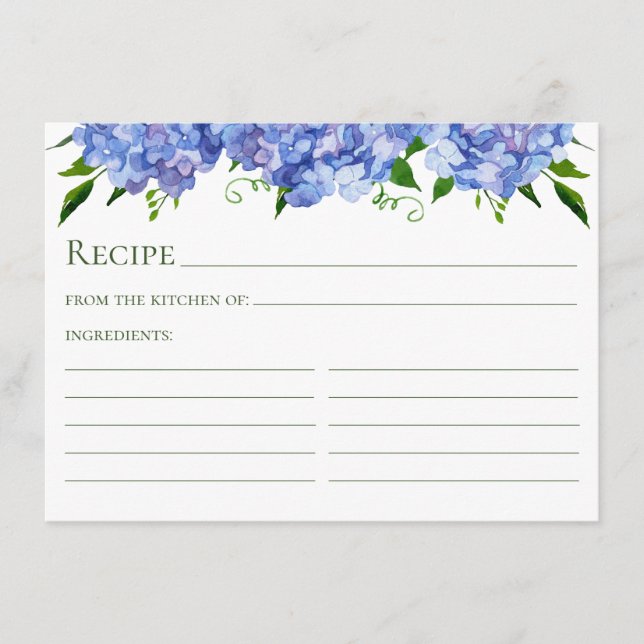 Tarjeta De Recepción Receta de Hortensias Azules (Anverso)