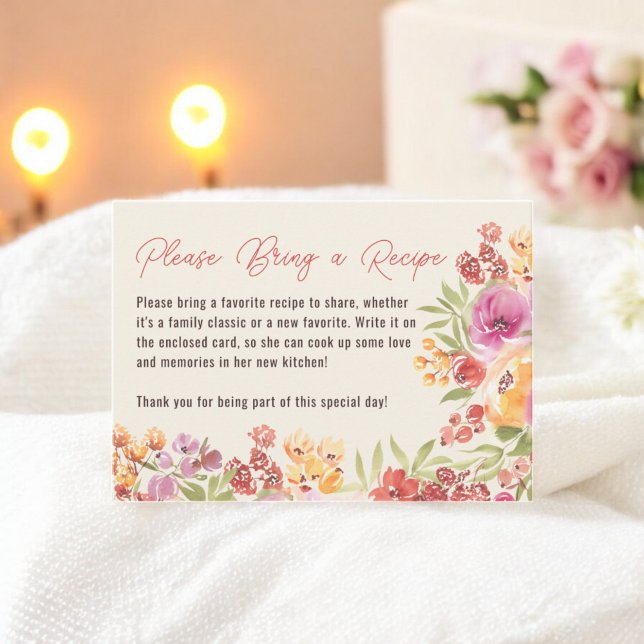 Tarjeta De Recepción Receta De La Ducha Bridal Boho Floral Pintada A Ma (Hand Painted Boho Floral Bridal Shower Recipe Requ Enclosure Card)