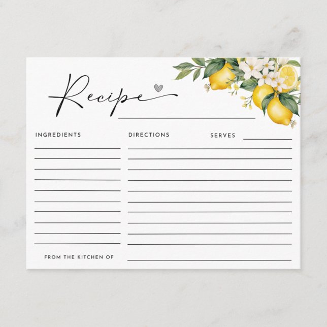 TARJETA DE RECEPCIÓN RECETA DE LA DUCHA DEL PUENTE DE LEMON (Anverso)