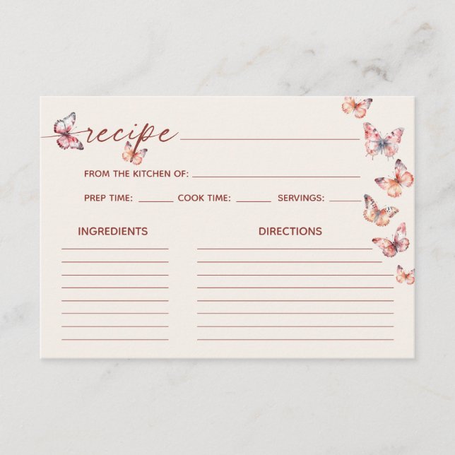 Tarjeta De Recepción Receta de mariposa boho Ducha de novia (Anverso)