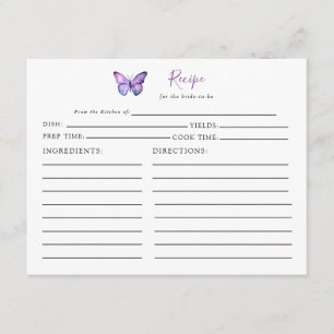 Tarjeta De Recepción Receta de mariposa de ducha de novia con guión púr