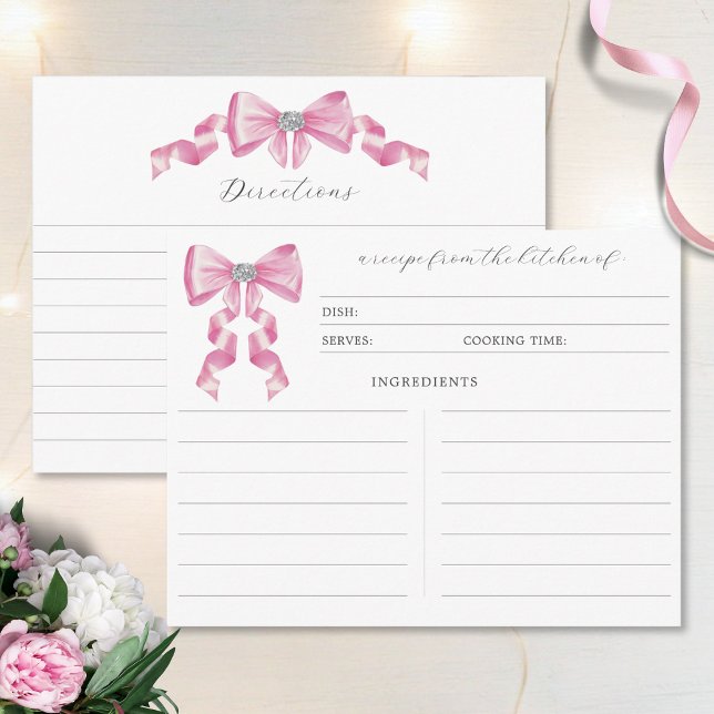 Tarjeta De Recepción Receta de Moda de Bow Rosado Glam Bridal Shower (Subido por el creador)