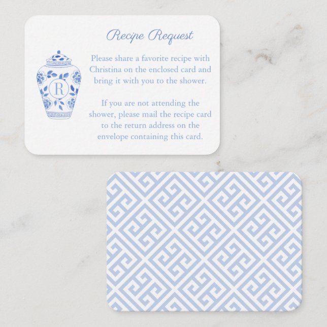 Tarjeta De Recepción Receta de Monograma Ginger Jar solicitud ducha de  (Anverso / Reverso)