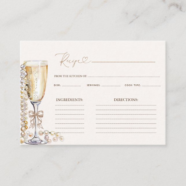 Tarjeta De Recepción Receta de Pearls y Prosecco Bridal Shower (Anverso)