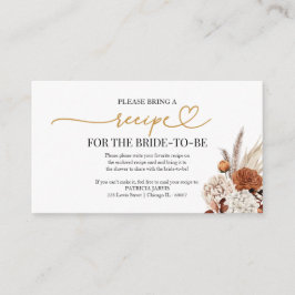 Tarjeta De Recepción Receta de Receta de Ducha de Novias Caídas Encl.