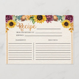 Tarjeta De Recepción Receta de Receta para Caída de Girasol de Otoño