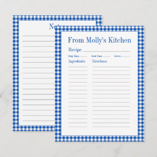 Tarjeta De Recepción Receta de refrigerios de Gingham azul y blanco
