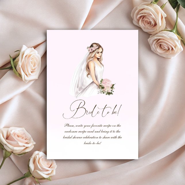 Tarjeta De Recepción Receta elegante de ducha de novias rosadas (Elegant Tender Pink Bridal Shower Recipe Enclosure Card)