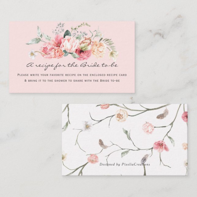 Tarjeta De Recepción receta elegante floral rosa rosa para la novia (Anverso / Reverso)