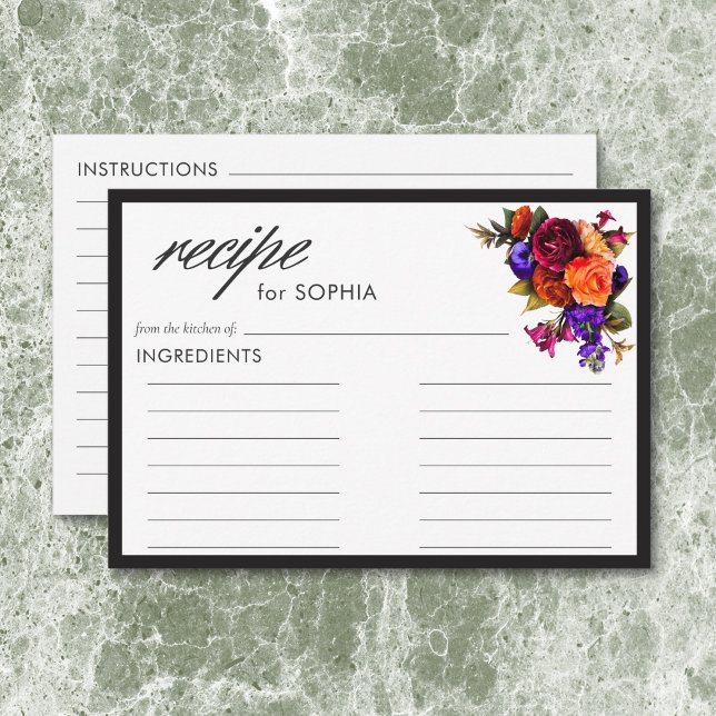 Tarjeta De Recepción Receta elegante Moody Vibrant Harvest Floral Showe (Elegant Moody Vibrant Harvest Floral Shower Recipe Enclosure Card)