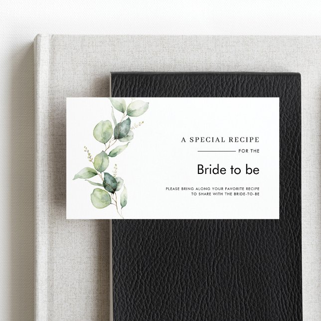 Tarjeta De Recepción Receta Eucalyptus Greenery Bridal Shower (Watercolor Eucalyptus Greenery Bridal Shower Recipe Request Card)