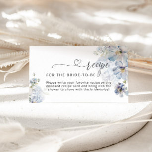 Tarjeta De Recepción Receta floral azul elegante para la novia