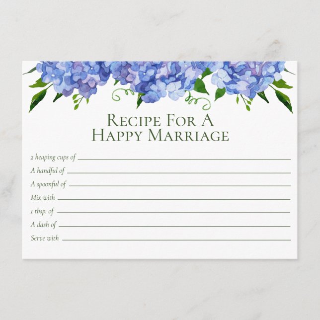 Tarjeta De Recepción Receta floral de Hydrangea azul (Anverso)