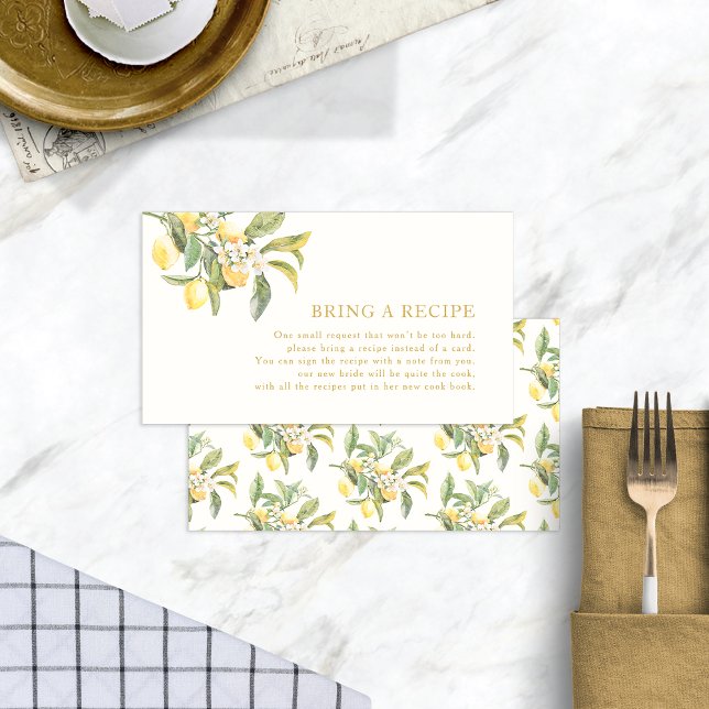 Tarjeta De Recepción Receta floral de limón (Watercolor Lemon Floral Recipe Enclosure Card by Painted Paperie
)