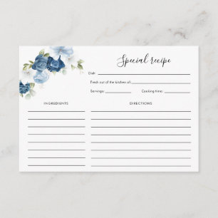 Tarjeta De Recepción Receta Floral Dusty Blue Bloom Bridal Shower