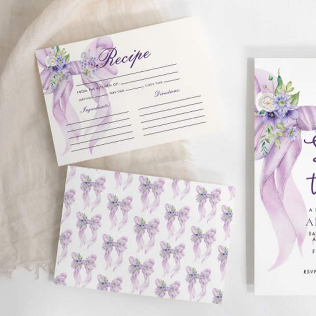 Tarjeta De Recepción Receta Lilac Bow Bridal Shower (Subido por el creador)