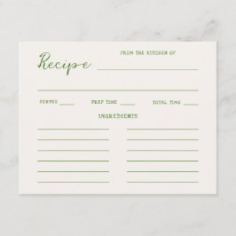 Tarjeta De Recepción Receta manuscrita de ducha de novia verde