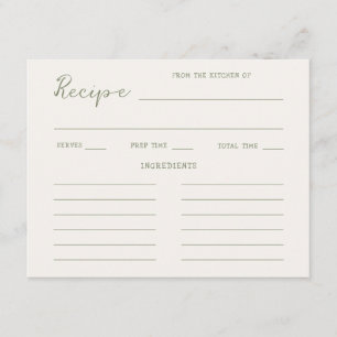 Tarjeta De Recepción Receta manuscrita de la ducha verde de novia