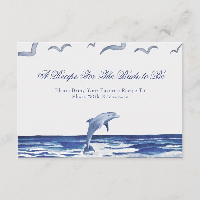 Tarjeta De Recepción Receta Náutica Azul Del Mar Costero Para La Novia (Anverso)