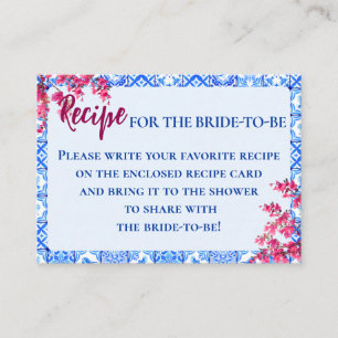 Tarjeta De Recepción Receta Nupcial de Baldosa Azul Italiana con Flores