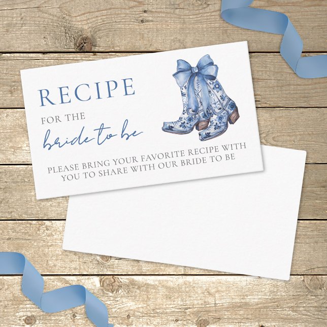 Tarjeta De Recepción Receta País Azul Bow Vaquero Ducha De Novias (Recipe Country Blue Bow Cowboy Bridal Shower Enclosure Card)