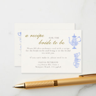 Tarjeta De Recepción Receta para el té azul de novia Set de Moda de oro
