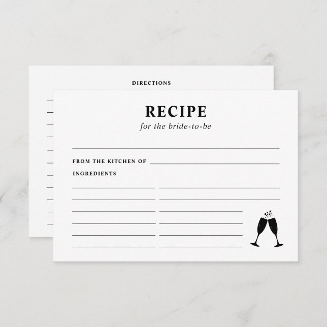 Tarjeta De Recepción Receta para la ducha de novia (Anverso / Reverso)