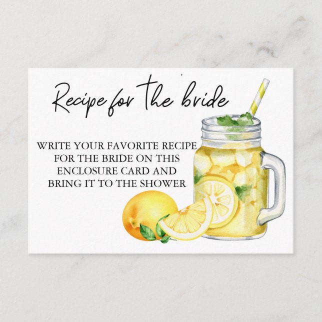 Tarjeta De Recepción Receta para la novia Bridal Shower Lemon (Anverso)