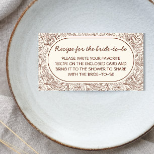 Tarjeta De Recepción Receta Para Novia Floral Marrón Escrita a Mano