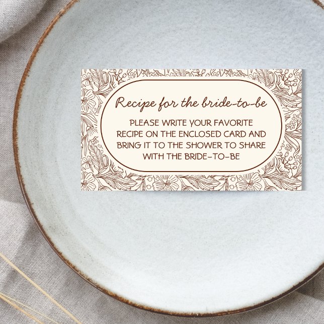 Tarjeta De Recepción Receta Para Novia Floral Marrón Escrita a Mano (Recipe For Bride Floral Brown Handwritten Enclosure Card)