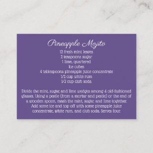 Tarjeta De Recepción Receta púrpura de la bebida de la firma de la boda