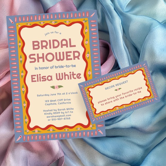 Tarjeta De Recepción Receta Retro Boho PERSONALIZADO casero de ducha de (Retro Boho Handmade CUSTOM Bridal Shower Recipe Enclosure Card
)