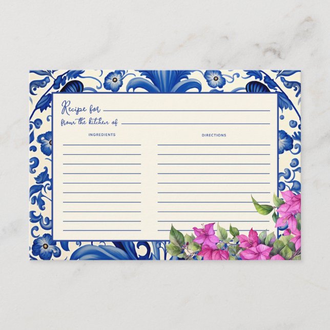 Tarjeta De Recepción Receta rosa Bougainvillea Blue Tile Briower Shower (Anverso)