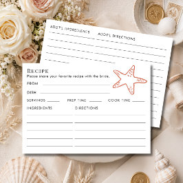 Tarjeta De Recepción Receta temática de estrella de playa para la ducha