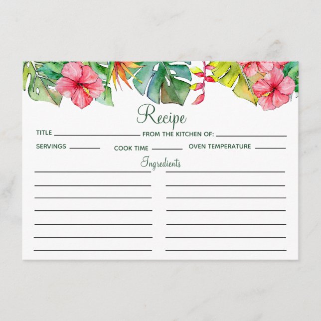 Tarjeta De Recepción Receta Tropical Hibiscus Hawaii Bridal Shower (Anverso)