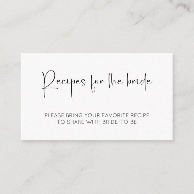 Tarjeta De Recepción Recetas Modernas De Ducha De Novias Para La Novia (Anverso)