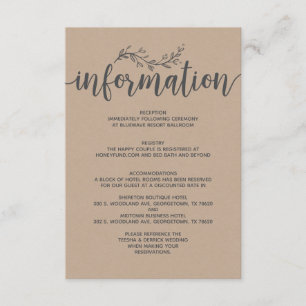 Tarjeta De Recepción Recinto botánico rústico de la información del