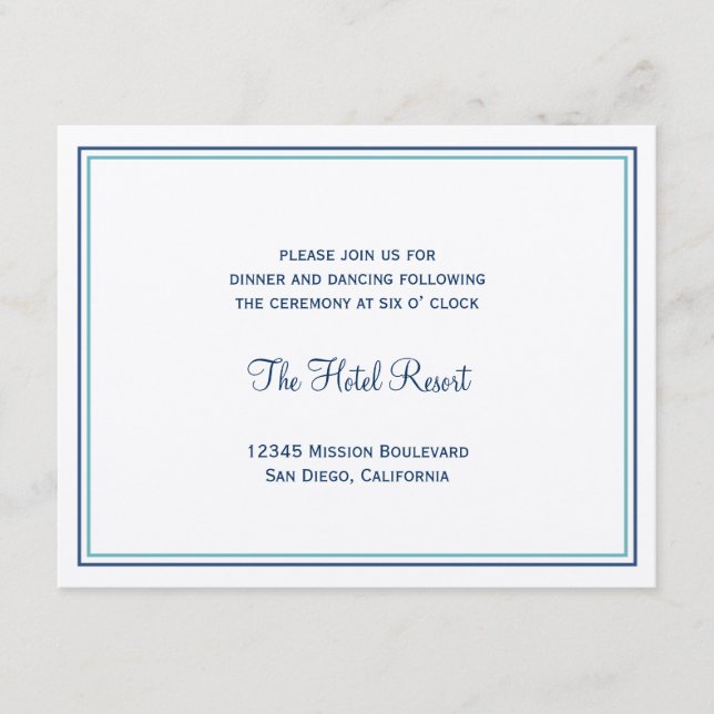 Tarjeta De Recepción recinto de boda de concha marina azul para recepci (Anverso)