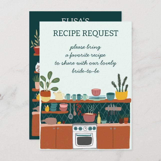 Tarjeta De Recepción RECIPE REQUEST Bridal Shower Cute Recipe Request (Anverso / Reverso)
