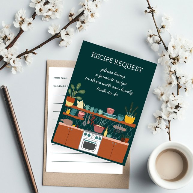 Tarjeta De Recepción RECIPE SOLICITUD PERSONALIZADO de ducha de novia (RECIPE REQUEST Bridal Shower Cute CUSTOM Enclosure Card
)