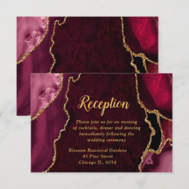 Tarjeta De Recepción Red and Gold Agate Agate Wedding Reception