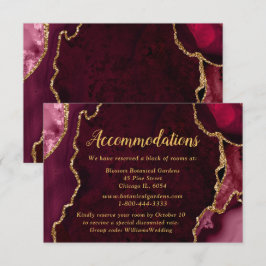 Tarjeta De Recepción Red and Gold Agate Wedding Accommodations