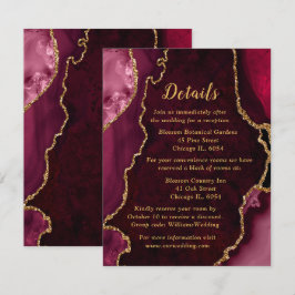 Tarjeta De Recepción Red and Gold Agate Wedding Details