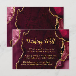Tarjeta De Recepción Red and Gold Agate Wedding Wishing Well