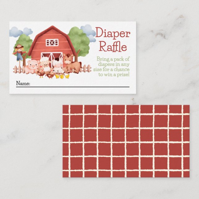 Tarjeta De Recepción Red Barn Farm Diaper Raffle (Anverso / Reverso)