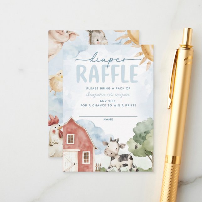Tarjeta De Recepción Red Barn Granja Animal Baby Shower Diaper Raffle (Anverso/Reverso In Situ)