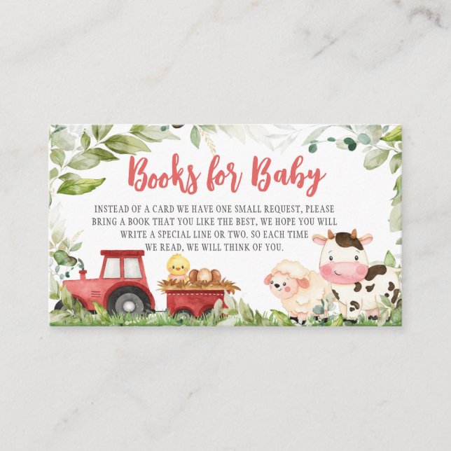 Tarjeta De Recepción Red Barnyard Farm Baby Shower Books para el bebé (Anverso)
