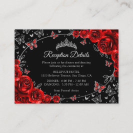 Tarjeta De Recepción Red Black Silver Quinceanera Reception Details