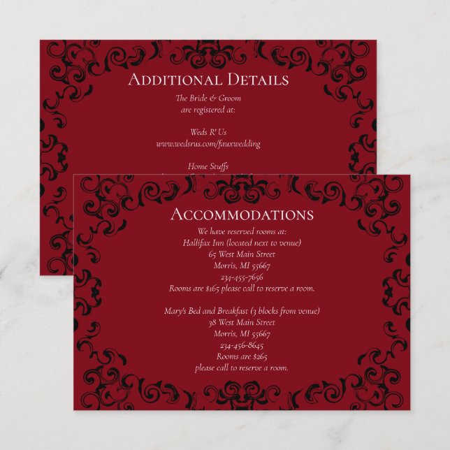 Tarjeta De Recepción Red Black Swirl Gothic Boda (Anverso / Reverso)